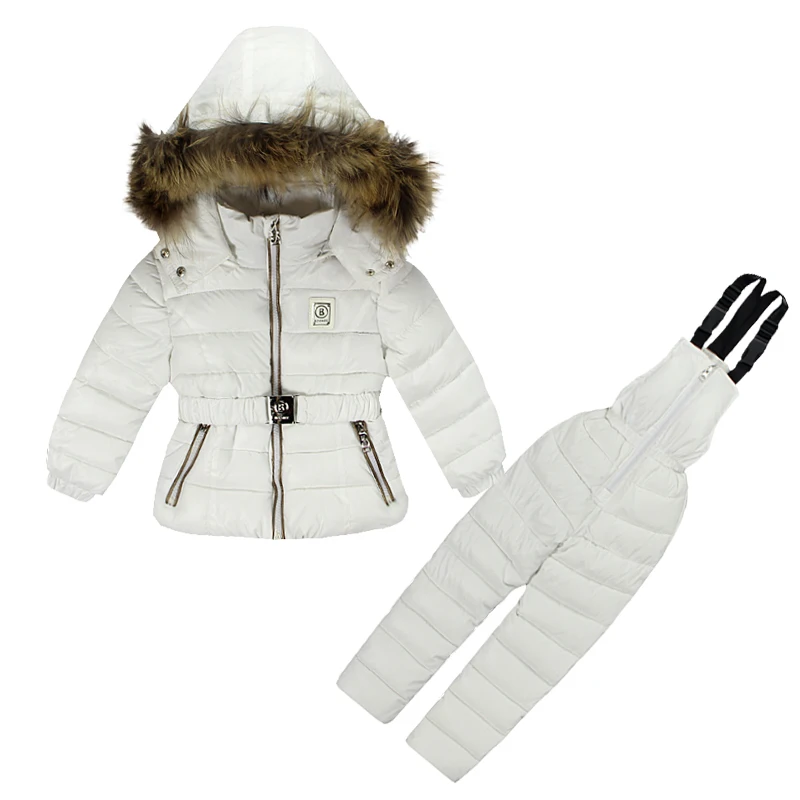 

Children Winter Clothes baby Girl boy kids Ski suit set infant jumpsuit rumper pants -30 degree white duck down fluff toddler