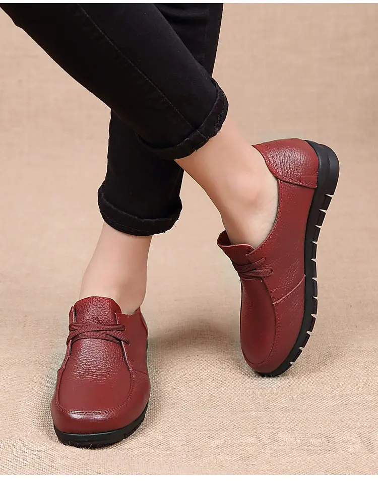 Flat Shoes Women Genuine Leather Shoes Casual Female Slip on Loafers Anti Slip Ladies Moccasins Plus Size Zapatos De Mujer