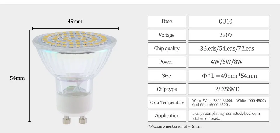 Стеклянный Светодиодный прожектор GU10 MR16 E27 светодиодный rgb led лампочки 220 V 8 W 6 W 4 W светодиодный светильник GU 10 GU5.3 SMD2835 lampadine люстра в форме свечи освещения