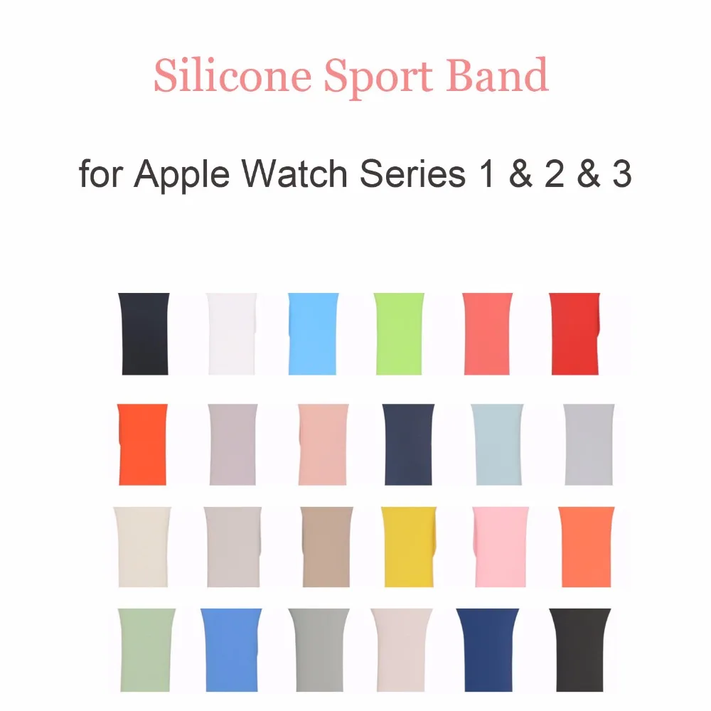 

22 Colors Sport Silicone Band for Apple Watch Band Series 1 2 3 Silicone Strap Bracelet for iWatch 38mm 42mm Watchband