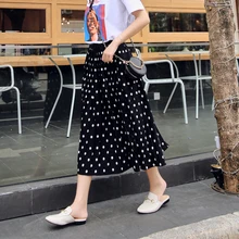Новые поступления для женщин линии весенние летние юбки в горошек высокая талия юбки для Женский шифон плиссированные новые офисные женск