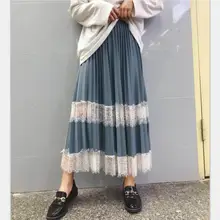 Весенне-летняя Модная брендовая кружевная плиссированная юбка женская длинная юбка с высокой талией, складывающаяся Повседневная Пастельная юбка wq1297
