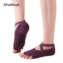 Nrahbsqt Для женщин профессиональный хлопковые носки с пальцами для йоги с поперечным Ремешком и открытым носком Сепаратор Носки Нескользящие дышащие спортивные носки SS035