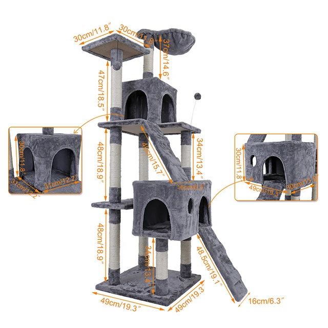 US Domestic Delivery 68" Cat Tree Kitten Activity Tower Condo Stand