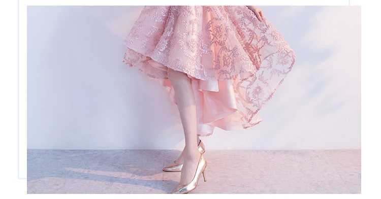 PotN'Patio Высокие Низкие платья для выпускного вечера розовые кружевные платья с открытыми плечами для выпускного вечера