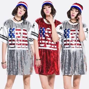 

2019 New Designer America Hip Hop Glitter Loose T Shirt United States National Day Celebrate Holiday Party USA Tshirt