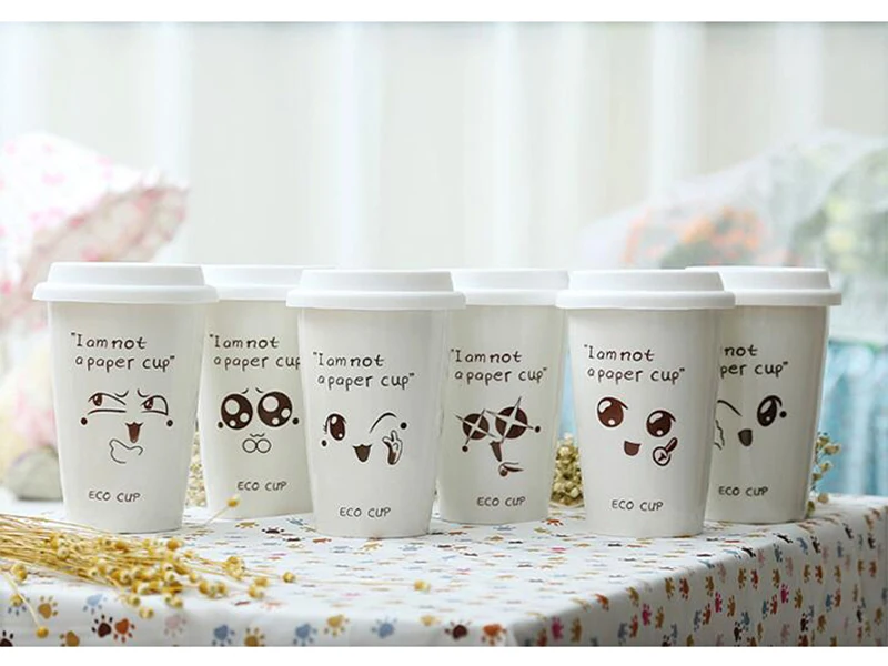 Креативные керамические кружки с милым выражением, контейнер для воды, чашки и кружки, фарфоровая чайная чашка, кофейная кружка с силиконовой крышкой, кружки