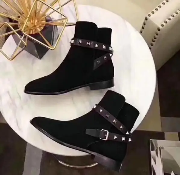 Pic Caliente 2019 De Tobillo Espárragos Pic Marca Botas Diseño Pisos As Follwwith Zapatos Cuero Zapatillas Gamuza Hebillas Remaches Mujer as Hffw1qx
