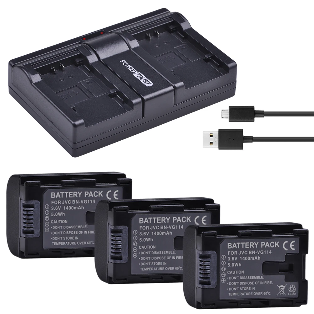 

3x 1400mAh BN-VG114 BNVG114 BN VG114 Battery + VG114 Fast Dual Battery Charger for JVC BN-VG107 BN-VG107U BN-VG108U BN-VG108E