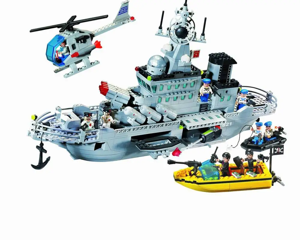

Enlighten Building Block Military Boat Missile Carrying Cruiser with 9 figures 843pcs-Without Original Box