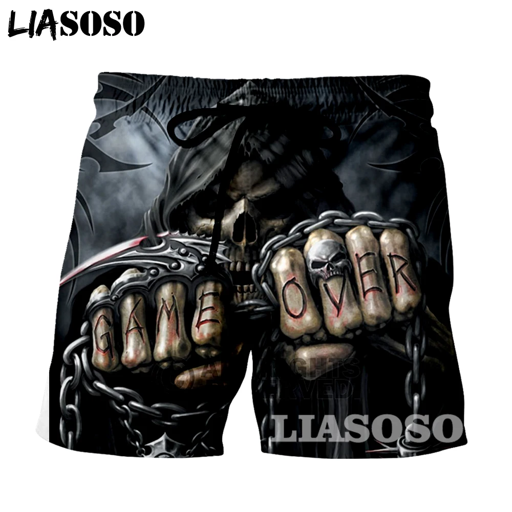 

LIASOSO New fashion Summer Men Beach Shorts 3D Print Skull grim Reaper Men's Boardshorts Trousers hot style G888