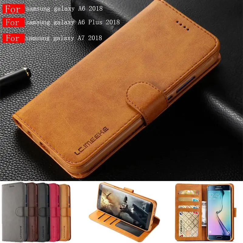 

A7 2018 Case For Samsung galaxy A6 2018 Leather Flip Wallet Cover samsung galaxy A6 Plus 2018 Case For samsung A6 A7 2018 Case