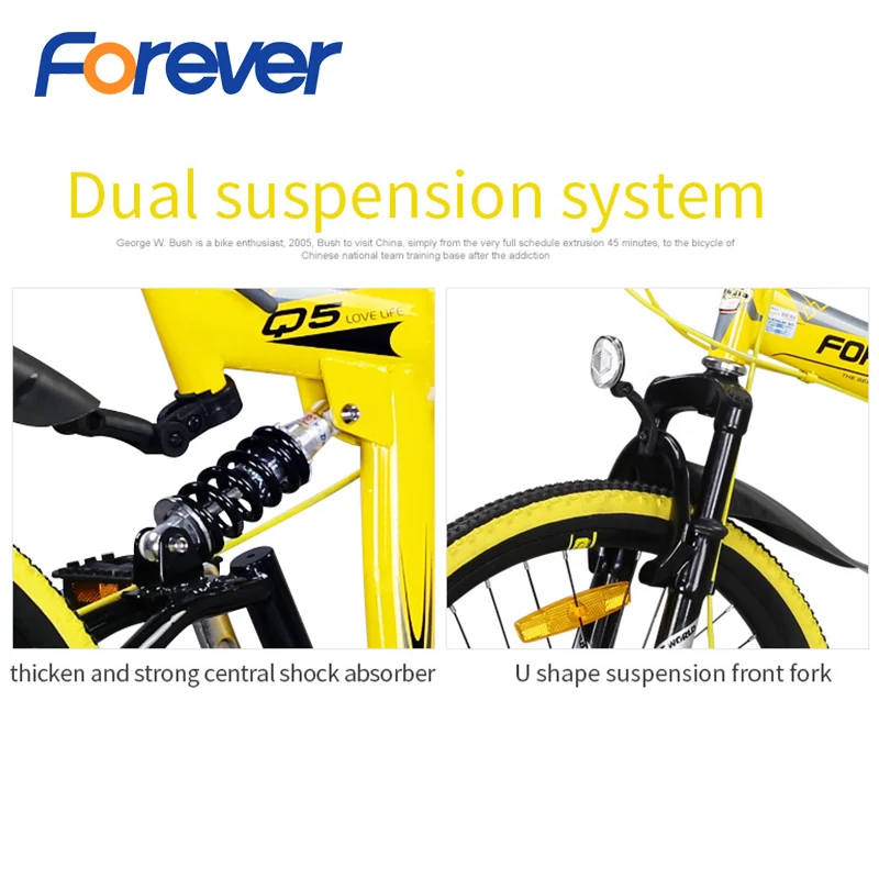 Clearance FOREVER Folding Mountain Bike High Carbon Steel Bicycle Student Adult Mechanical Disc Brake Road Bike Fold-away MTB 22in 7 Speed 5