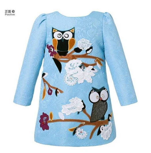 

Fashion Full Girl Winter Dress Animal Embroided Kids Dresses Fashion Dobby Dress For Girls