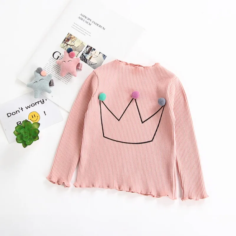 

Kids Girls Clothes Top Long-sleeved Cotton T-shirt Crown Print Shirt Children's t-shirt Catoon 2018