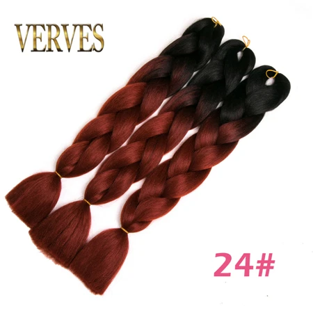 VERVES плетеные волосы 1 шт. 24 ''большие синтетические косы 100 г/шт., вязанные волосы с эффектом омбре, высокотемпературное волокно для наращивания волос - Цвет: T1B/350