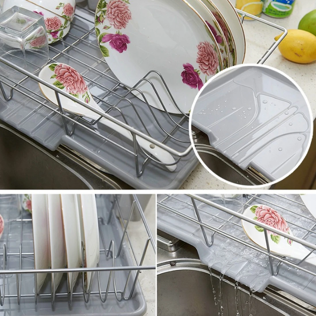 الفولاذ المقاوم للصدأ استنزاف رف المطبخ تخزين الرف مع حوض غمس أواني الطعام التخزين حامل منظم مطبخ المطبخ تخزين
