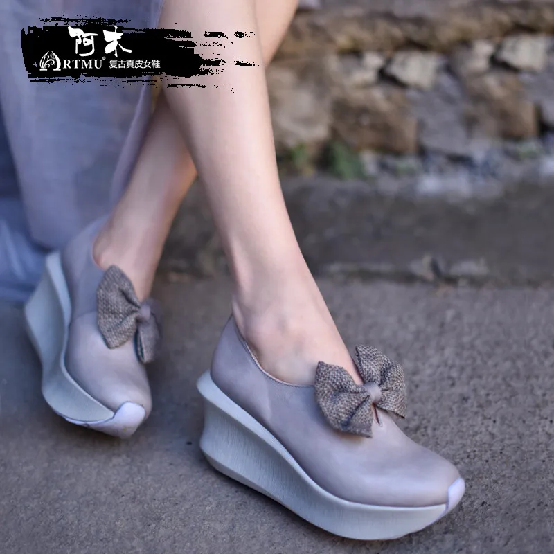 

Artmu Original Sweet Butterfly Cowhide Slope Women Shoes Thick Bottom High Heels Platform Genuine Leather Handmade Shoes 936-52