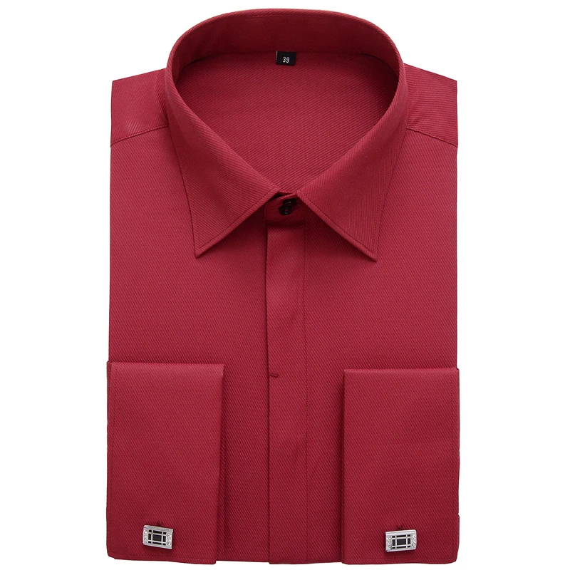 Men's Regular fit French Cuff Spread Collar Dress Shirt (No Pocket) Male Formal Long Sleeve