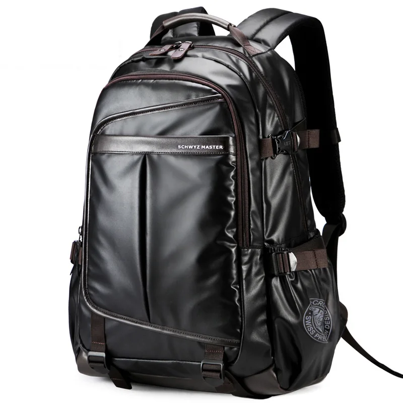 Kopen Waterdichte Laptop Rugzak Hoogwaardige mannen Multifunctionele Business Waterdichte Reistas Synthetisch Leer Computer Packsack