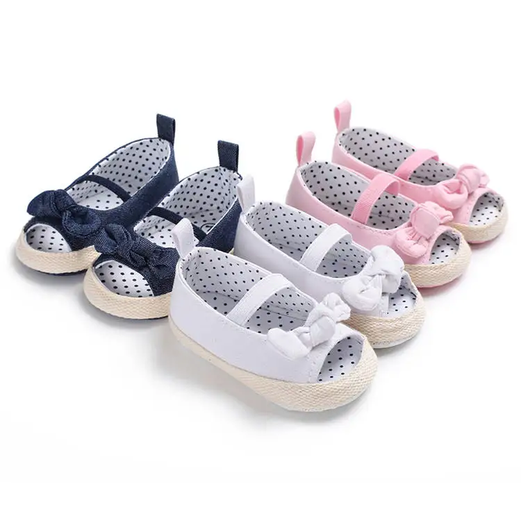 Baby Girl Shoes Infant Crib Shoes Cute Princess Bowknot Polka Dot Inside Soft Sole Peep-toe Newborn Toddler Girl Moccasins Shoes