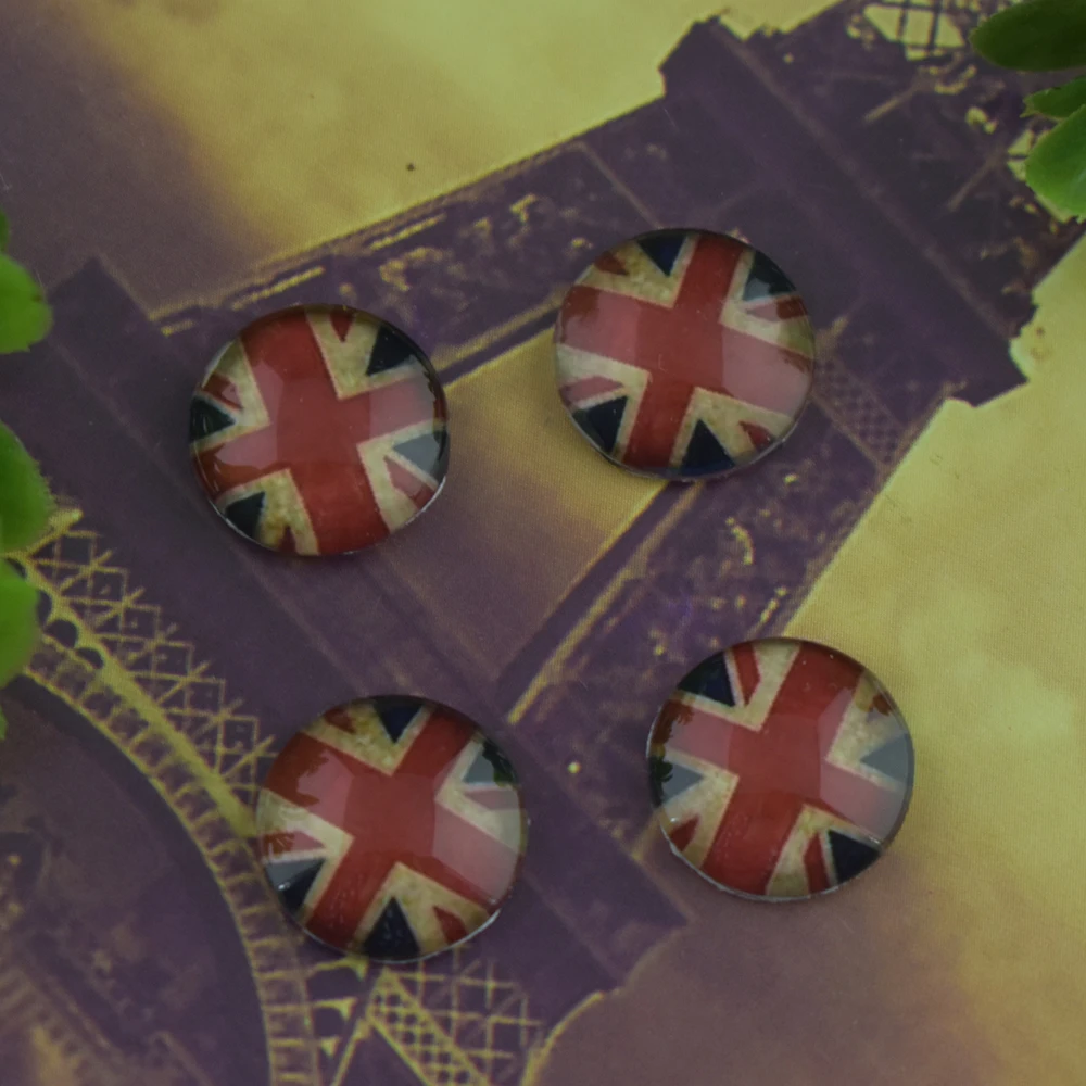 

12mm 20pcs Round Glass Cabochons Art Cameo Ste Handmade embedded British flag 2