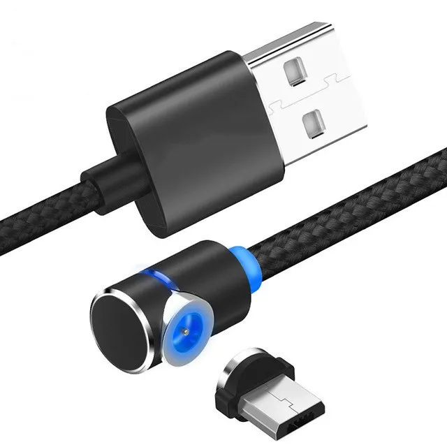 90 градусов светодиодный Micro USB кабель Магнитный зарядный кабель для iPhone XR samsung Xiaomi usb type C магнитное зарядное устройство USB C кабель адаптер - Цвет: Black