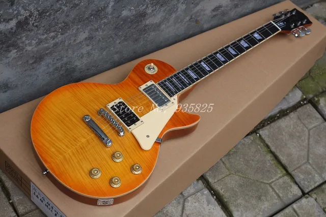 Cheap wholesale guitars LP Standard 1 piece body and neck ebony fingerboard 1959 The Burst Stanley Burst Electric Guitar with hardcase