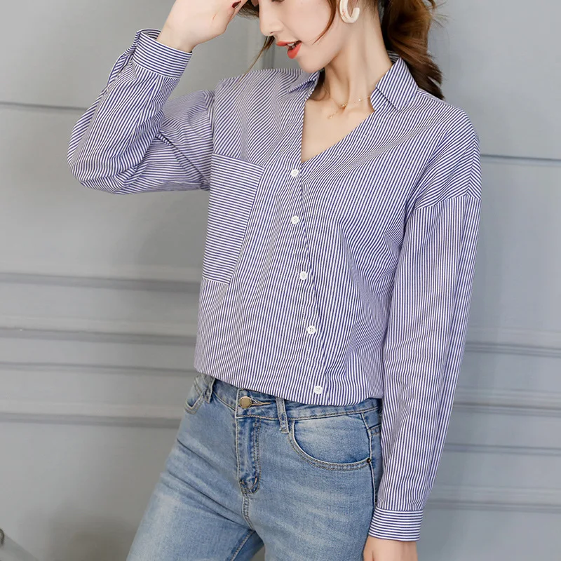 

Spring 2019 Casual Women Striped Shirt Korean Long Sleeve Shirt Elegant Office Women Slim Chiffon Blouse Ladies Streetwear Tops
