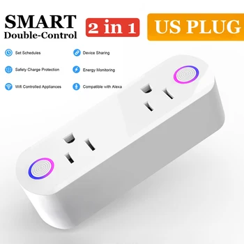 

WIFI Smart Plug 15A 2 in 1 Dual Outlet Remote Controlled Energy Monitoring Socket Compatible With Alexa Echo/Google Home/IFTTT