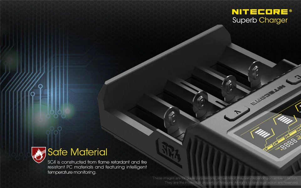 NITECORE SC4 превосходное автомобильное зарядное устройство для литий-ионных IMR LiFePO4 Ni-MH(NiCd) 18650 17650 17670 16340 14500 батареи Макс 3 А с одним слотом