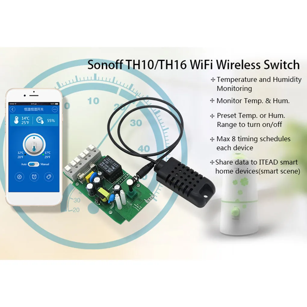 

Sonoff TH16 16A WiFi Smart Switch Temperature and Humidity Sensor Smart Home Remote Controller AM2301, DS18B20, DHT11