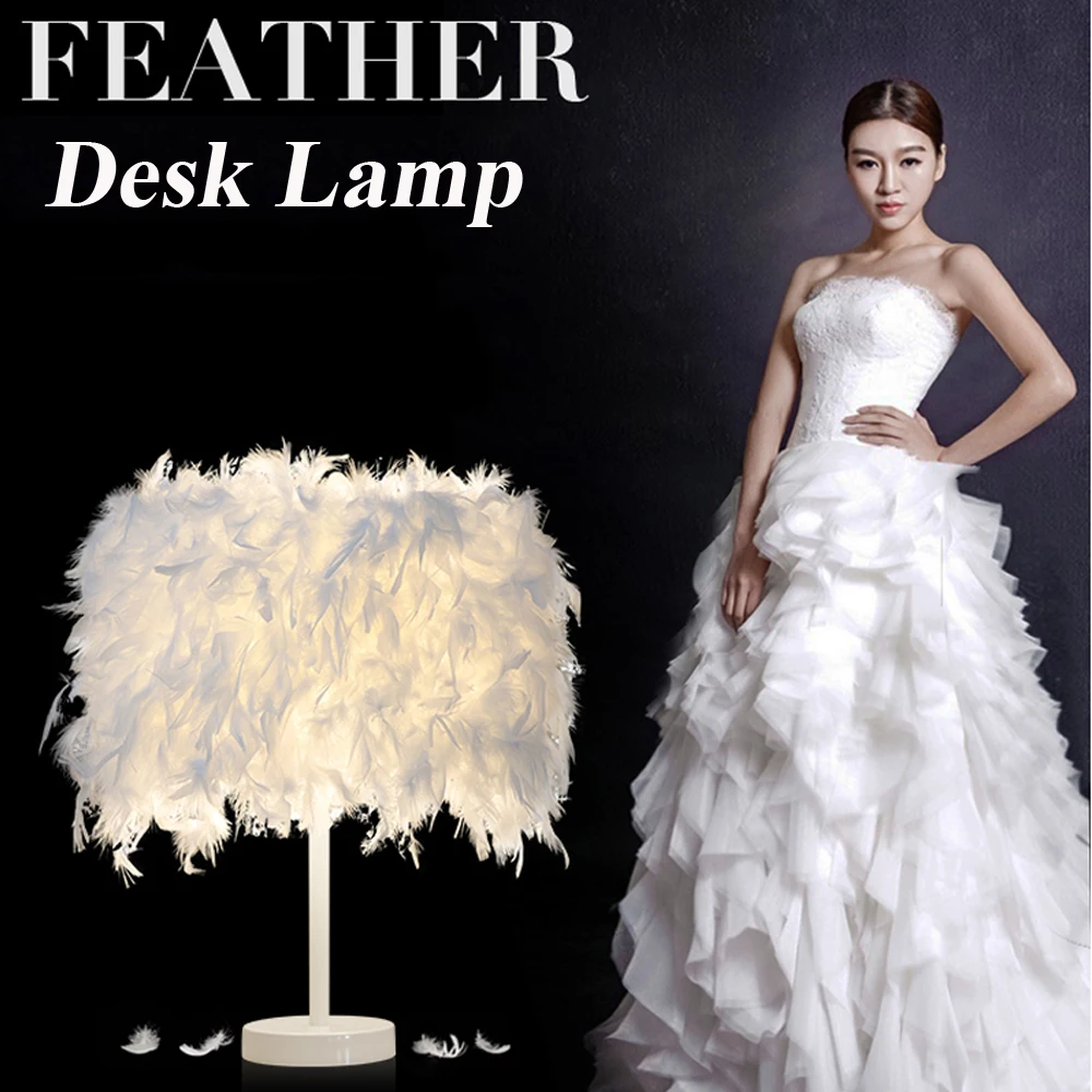 

Bedroom With Led Bulb Plume Plumage Stylish Table Light Ball Desk Lamp Luxury Decoration Home Light AC 220V US Plug 7 Color