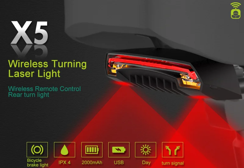Excellent Wireless bike light Brake version Flash  bicycle turn light Safety Rear Turn Bicycle Accessories 0
