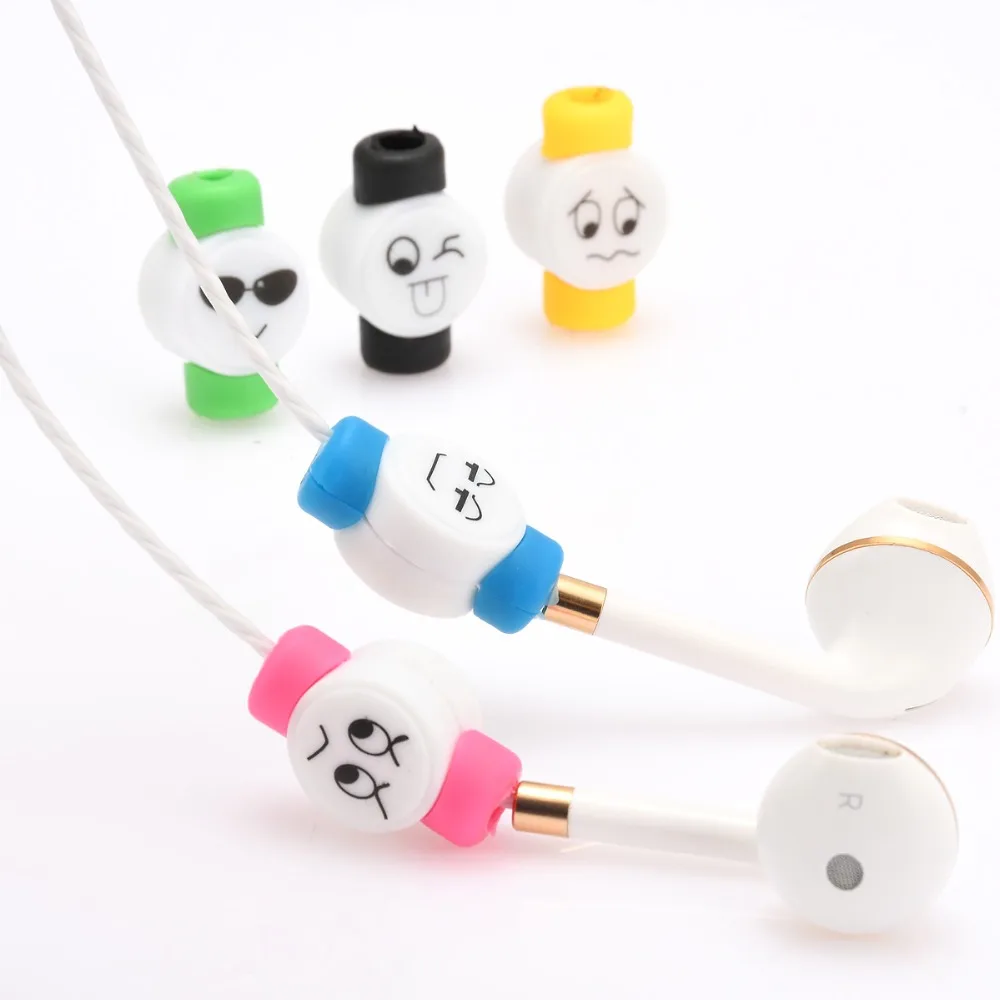 

2Pcs/lot Cute Cartoon Expression Cable Protection Cover Earphone Cable Protector For Iphone5s/6/6s/6plus