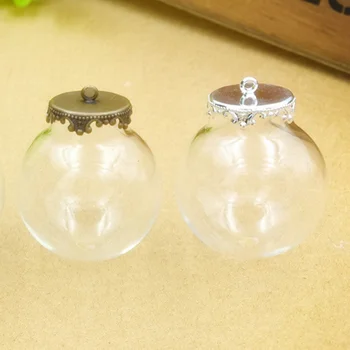 

50sets 30mm (15mm opening) Glass globe with crown base set glass bottle vials pendant Jewelry Accessory