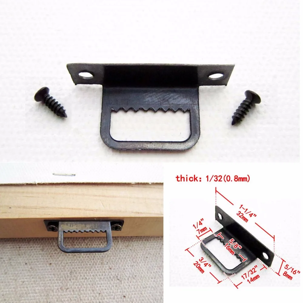 

50pcs Black Metal Picture Photo Oil Painting Mirror Frame Sawtooth Saw Tooth Hidden Hanger Hook with 100 Screws Right Angle