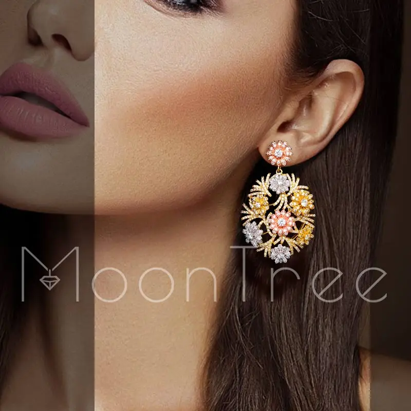 

MoonTree 50mm luxury Delicate Flower Full Mirco Cubic Zirconia Women Wedding Paty Engagement Earring Fashion Jewelry For Women
