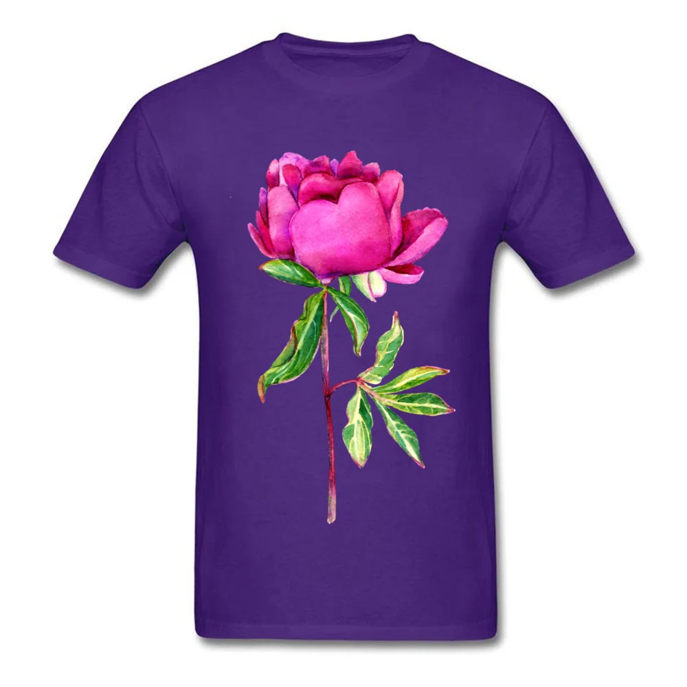 Delicate watercolor pink peony Tops Shirt Mother Day Crew Neck Cotton Fabric Male Top T-shirts Crazy Clothing Shirt High Quality Delicate watercolor pink peony purple