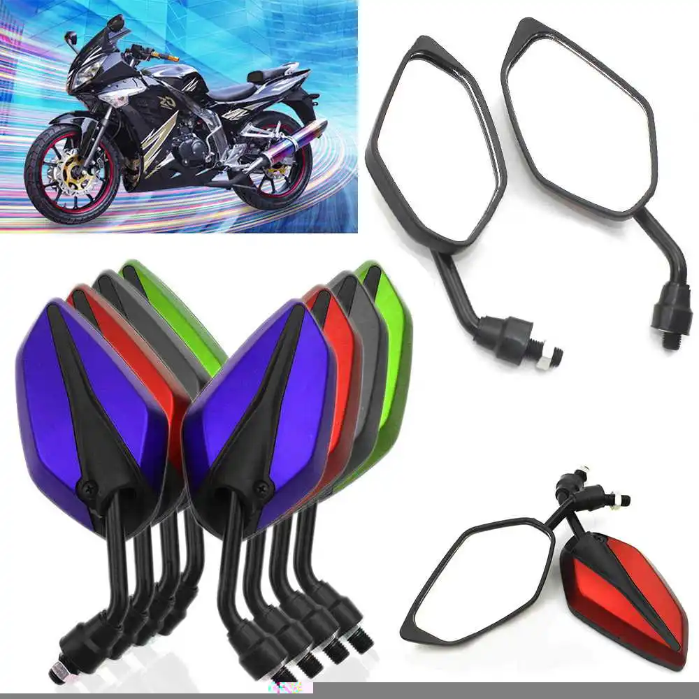 1Pair Universal Motorcycle Scooter Rearview Side Mirrors 22MM Handlebar Black/Blue/Green/Red For Honda For Suzuki