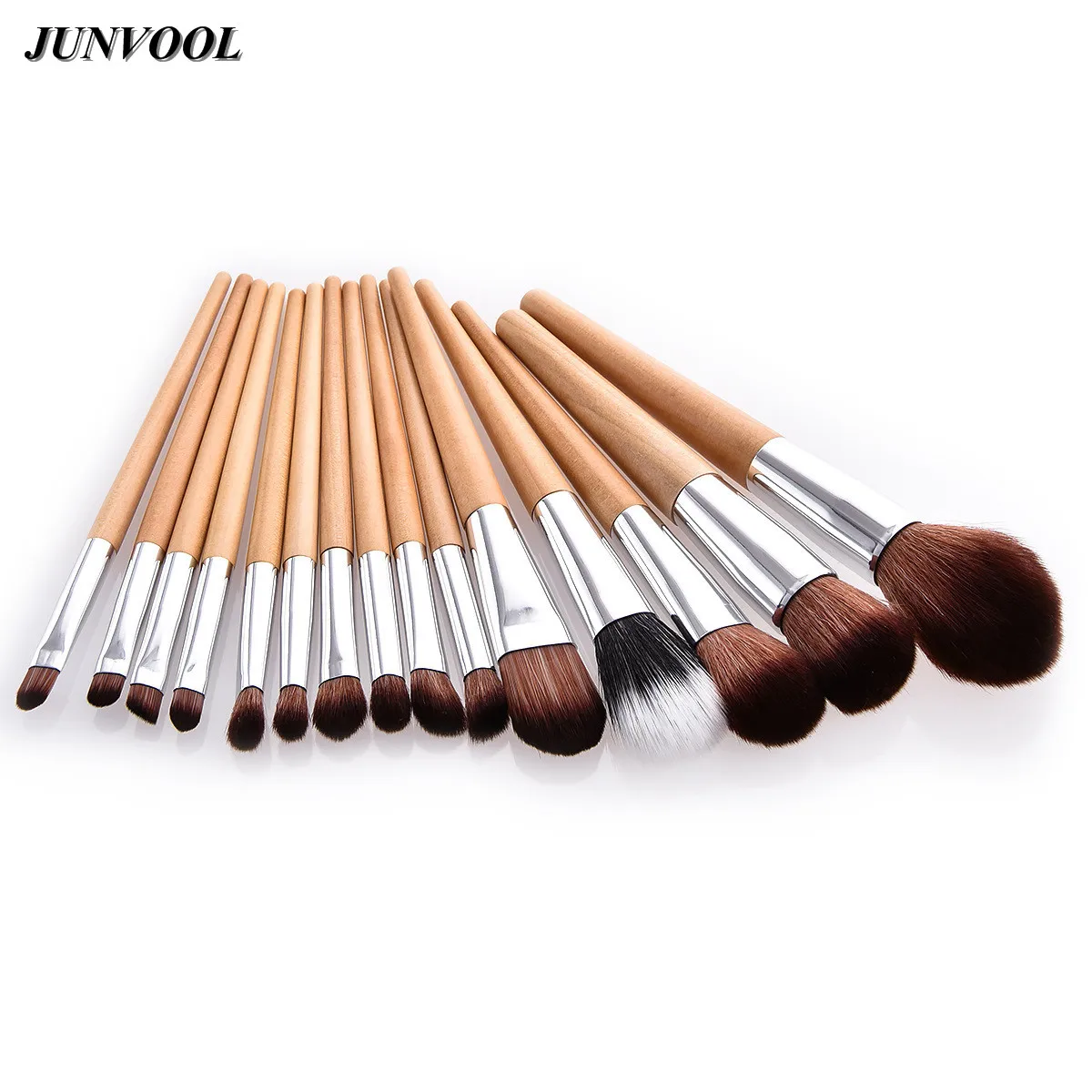 Buy 15Pcs Wood Handle Makeup Brushes Pro Cosmetic Foundation Contour Blending