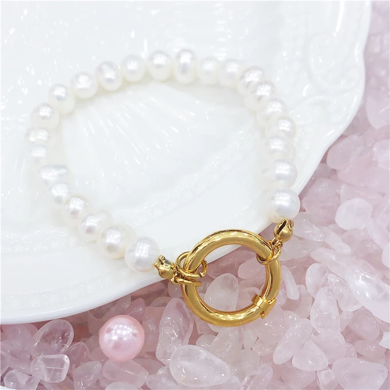 

Bear Bracelet Natural Pearl Gift Stainless Steel Jewelry Making DIY Fashion Bracelet For Women
