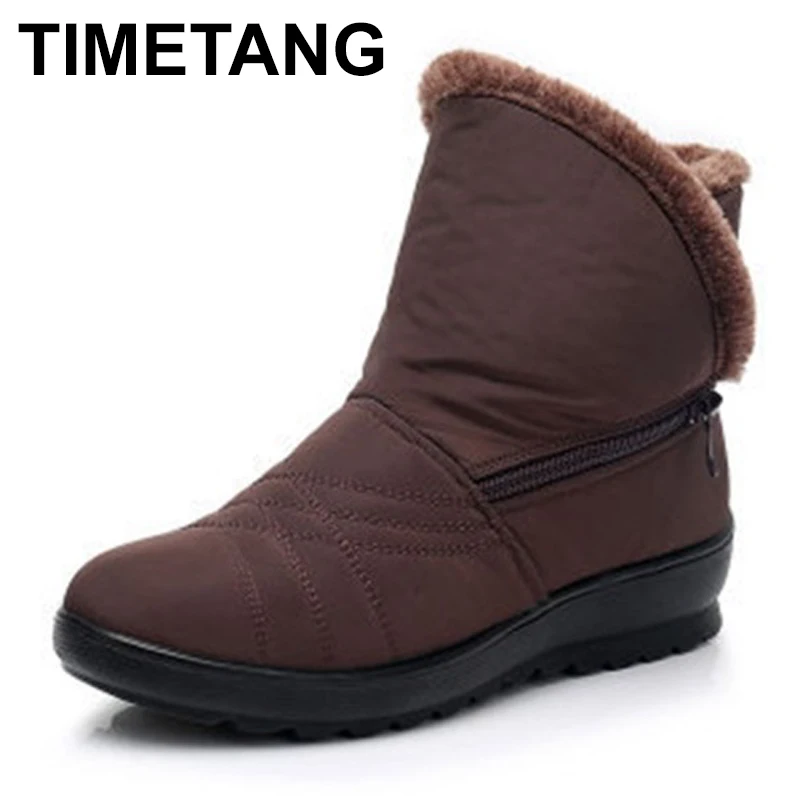 TIMETANG женские Женские зимние ботинки на плоской подошве удобная обувь до