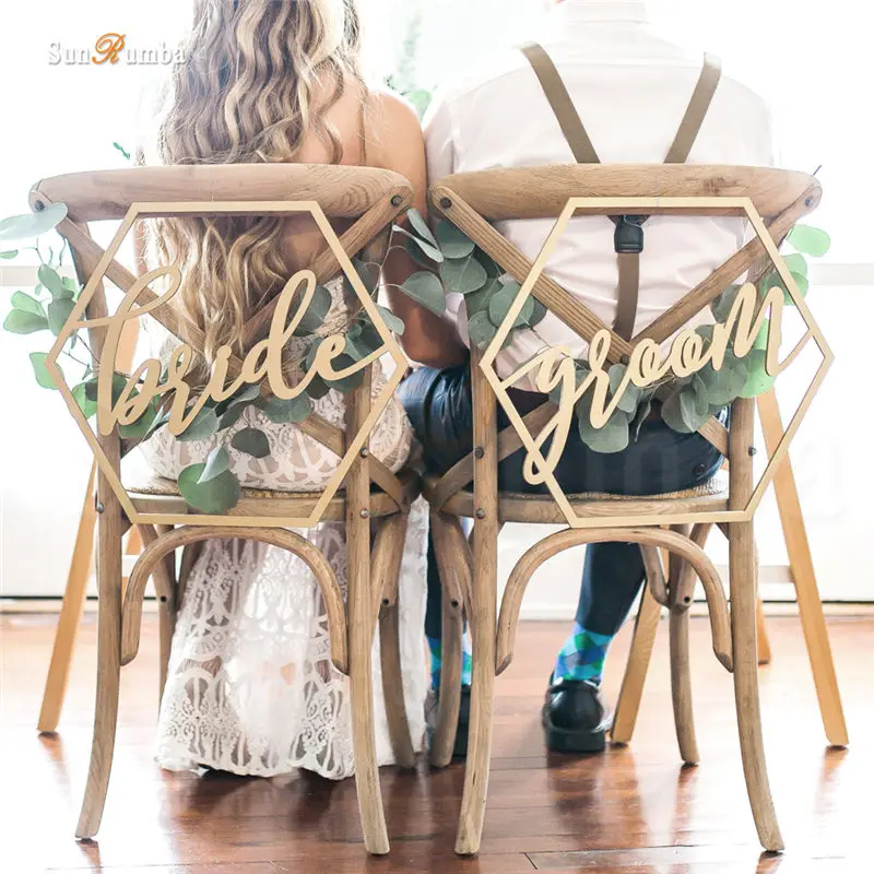 2pcs Set Bride Groom Rustic Wedding Sign Decor Ideas For Chairs