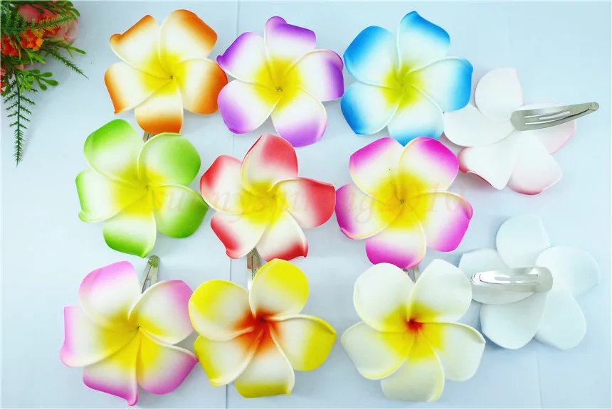 50 mixed color Foam Hawaiian Plumeria flower Frangipani Flower bridal hair clip 8cm