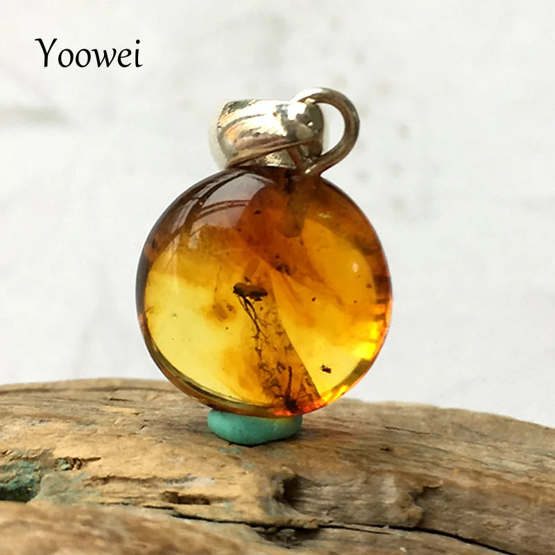 

Yoowei 13*7mm Tiny Insect Amber Pendant for Unisex S925 Silver Flying Chic Small Animal Untreated Natural Baltic Amber Jewelry
