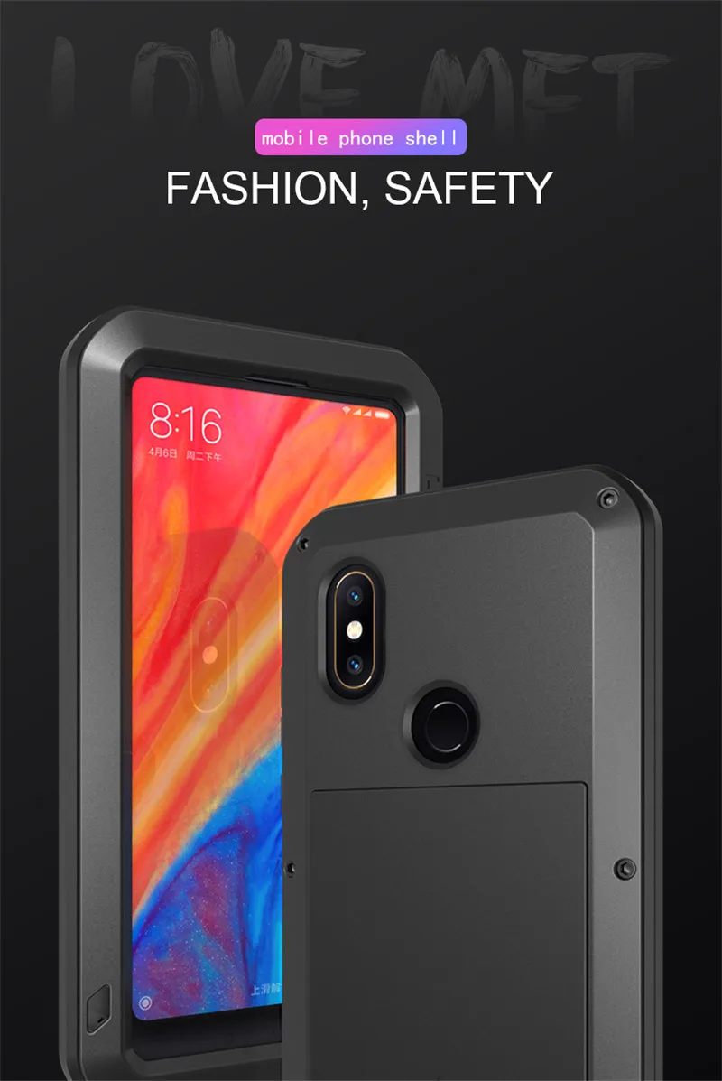 Оригинальный защитный чехол Love Mei для xiaomi mix 2 2 S водонепроницаемый алюминиевый чехол с защитой от ударов крышка с бесплатной закаленное