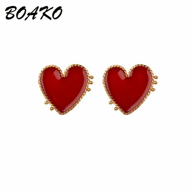 

2019 New Big Stud Earrings for Women Punk Gold Edge Red Acrylic Heart Stud Earring Fashion Jewelry Love Heart Statement Earring