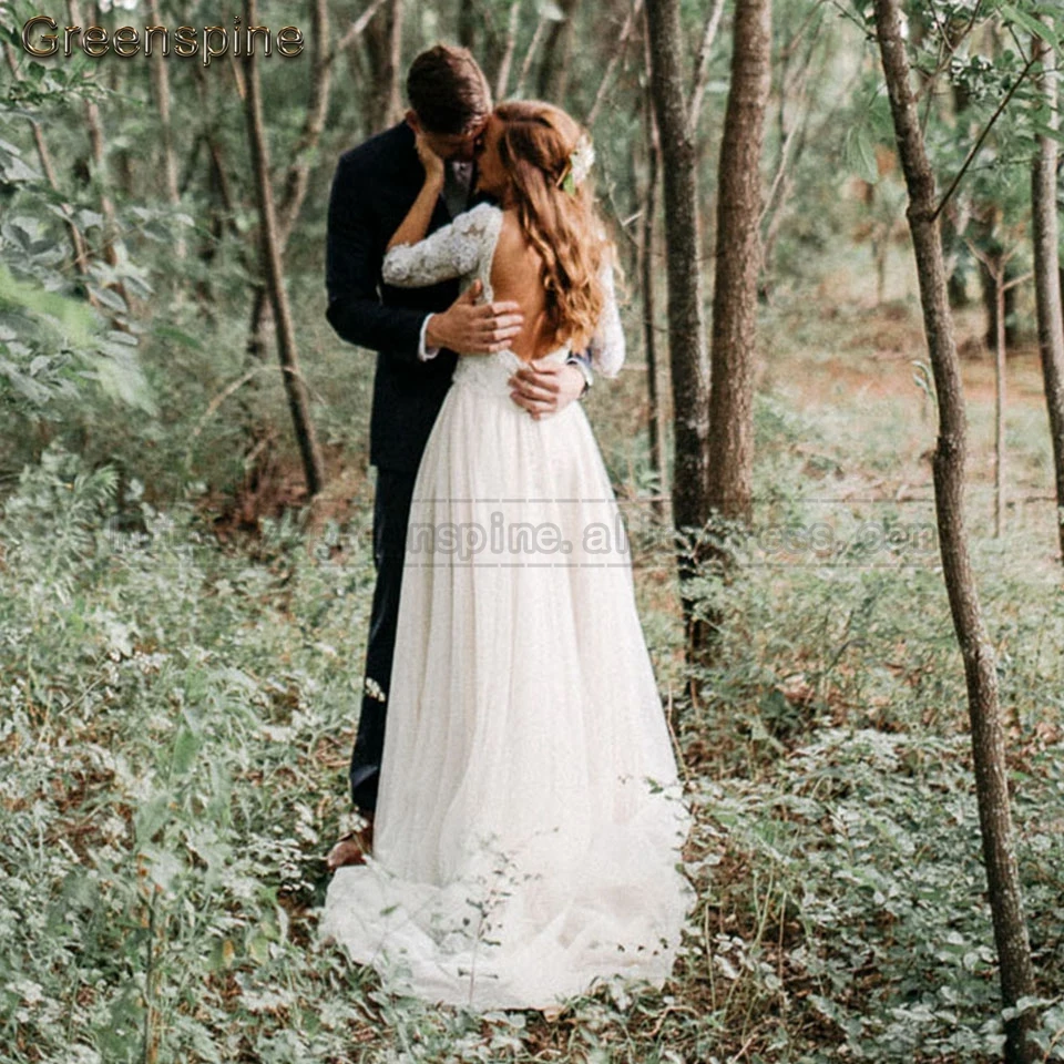 Женское пляжное платье с открытой спиной Greenspine Boho кружевное свадебное из тюля