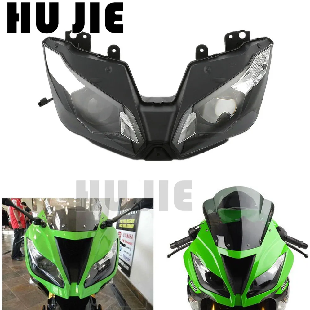 Для Kawasaki Ninja ZX-6R ZX6R 636 2013 13, 14, 15, 16 лет мото фар, Высокопрочная конструкция, на смену налобный фонарь освещения лампы прозрачное стекло